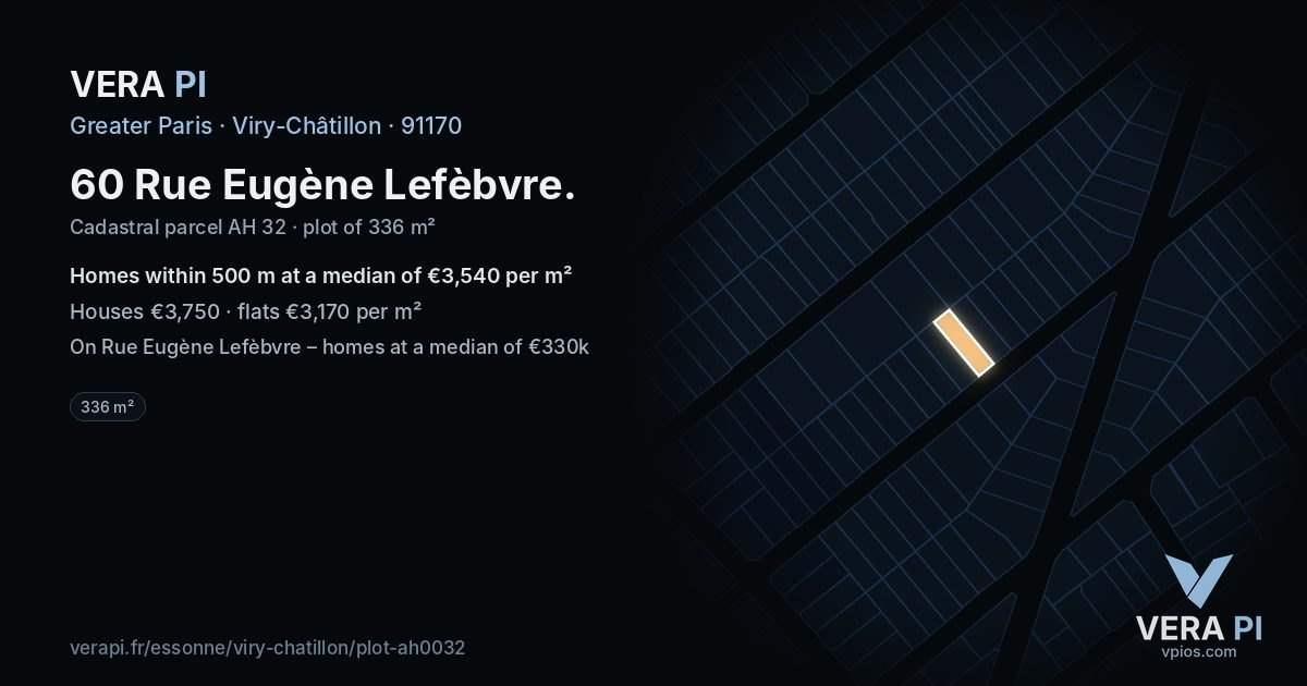 60 Rue Eugène Lefèbvre, Viry-Châtillon at night – the plot lit, the parcels around coloured by the prices near them