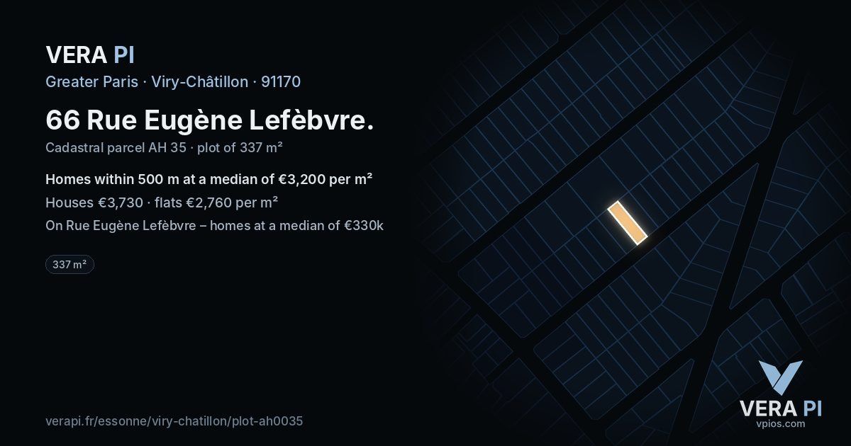66 Rue Eugène Lefèbvre, Viry-Châtillon at night – the plot lit, the parcels around coloured by the prices near them