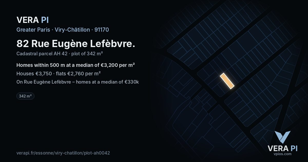 82 Rue Eugène Lefèbvre, Viry-Châtillon at night – the plot lit, the parcels around coloured by the prices near them