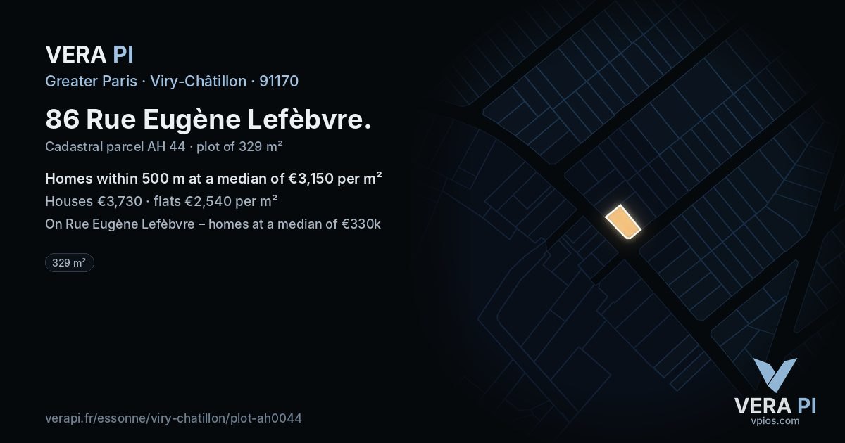 86 Rue Eugène Lefèbvre, Viry-Châtillon at night – the plot lit, the parcels around coloured by the prices near them