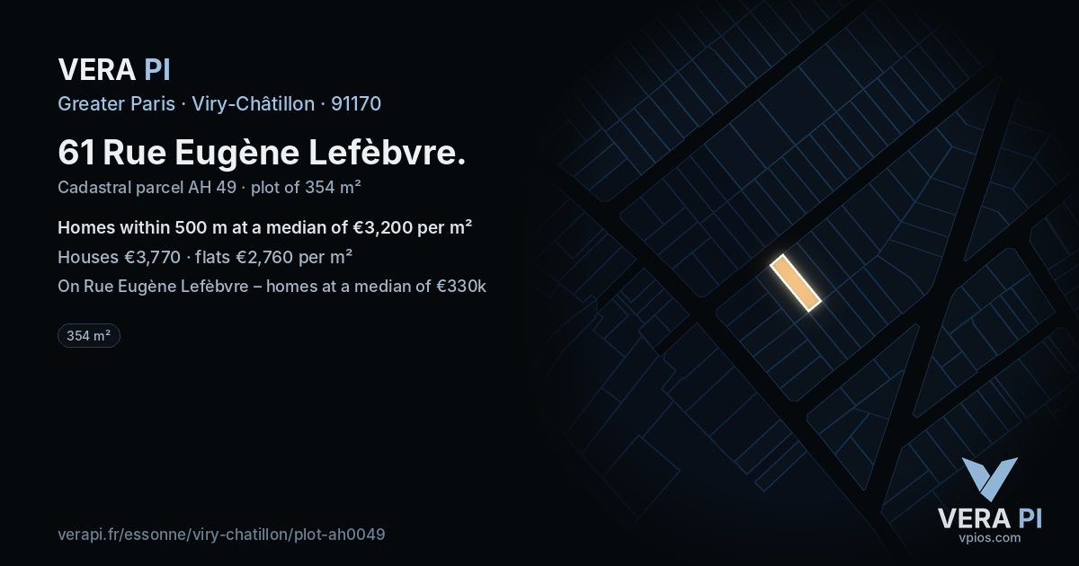 61 Rue Eugène Lefèbvre, Viry-Châtillon at night – the plot lit, the parcels around coloured by the prices near them