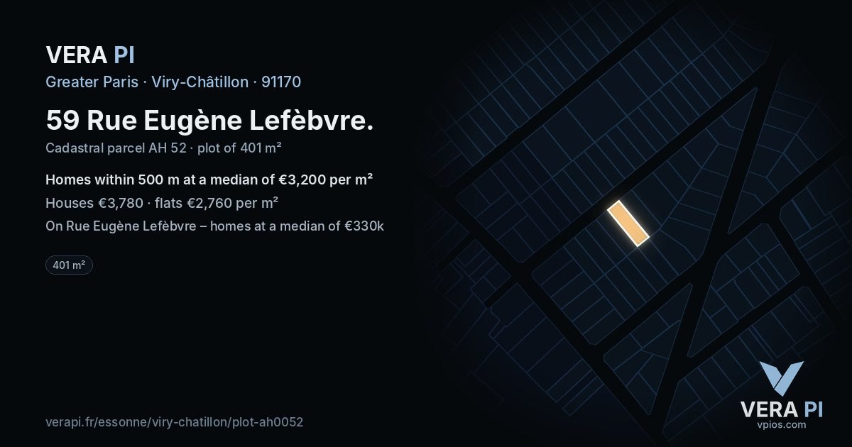59 Rue Eugène Lefèbvre, Viry-Châtillon at night – the plot lit, the parcels around coloured by the prices near them