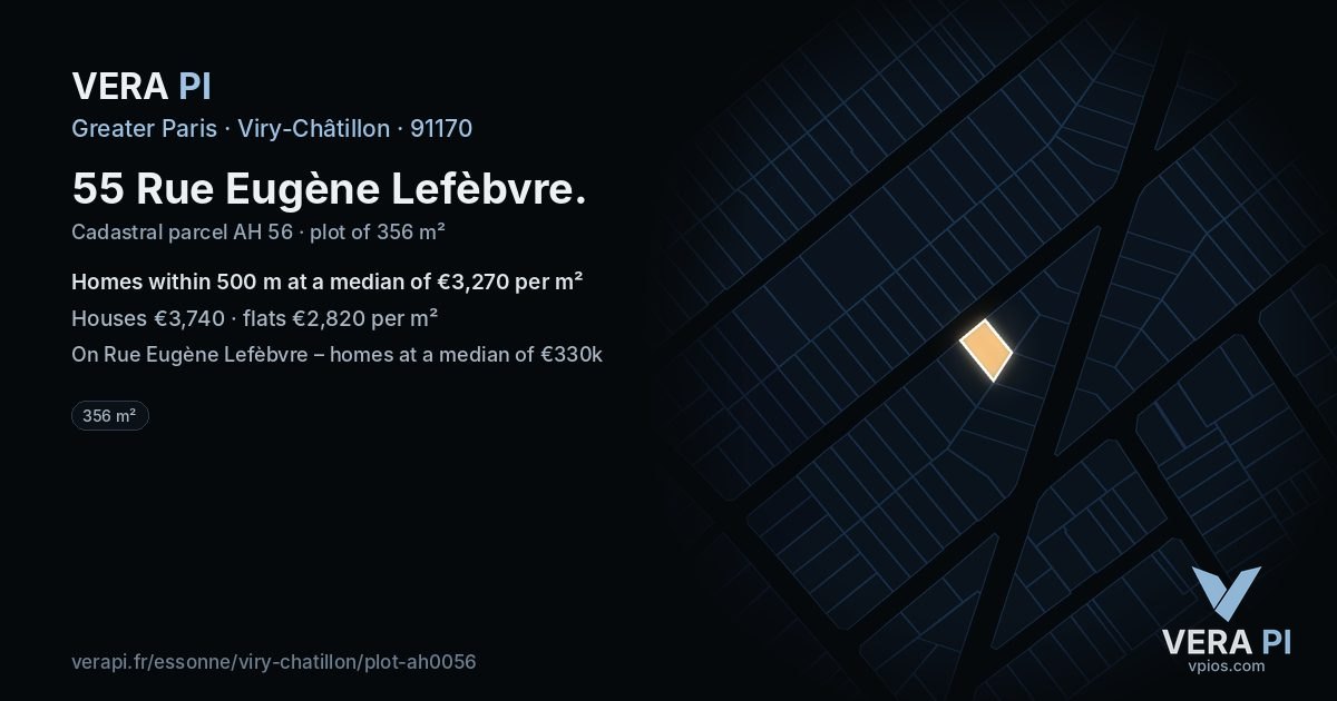 55 Rue Eugène Lefèbvre, Viry-Châtillon at night – the plot lit, the parcels around coloured by the prices near them