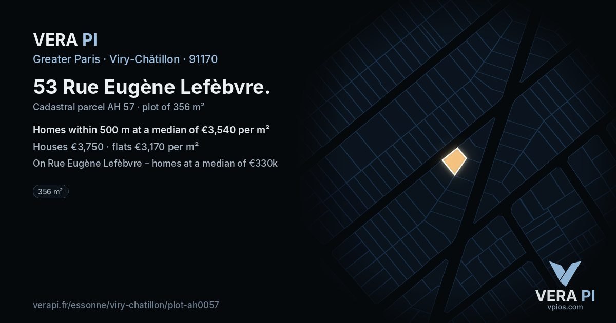 53 Rue Eugène Lefèbvre, Viry-Châtillon at night – the plot lit, the parcels around coloured by the prices near them
