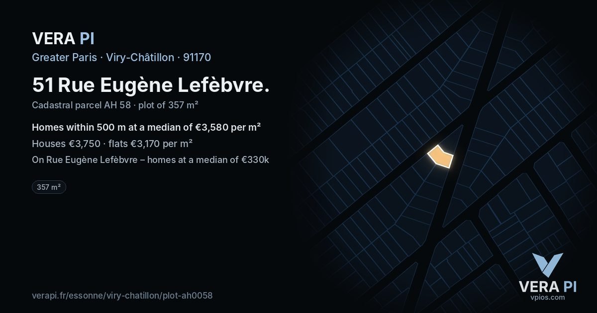 51 Rue Eugène Lefèbvre, Viry-Châtillon at night – the plot lit, the parcels around coloured by the prices near them