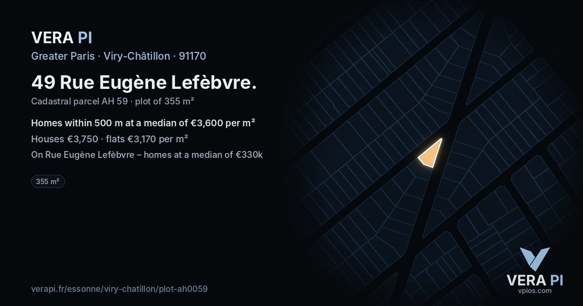 49 Rue Eugène Lefèbvre, Viry-Châtillon at night – the plot lit, the parcels around coloured by the prices near them