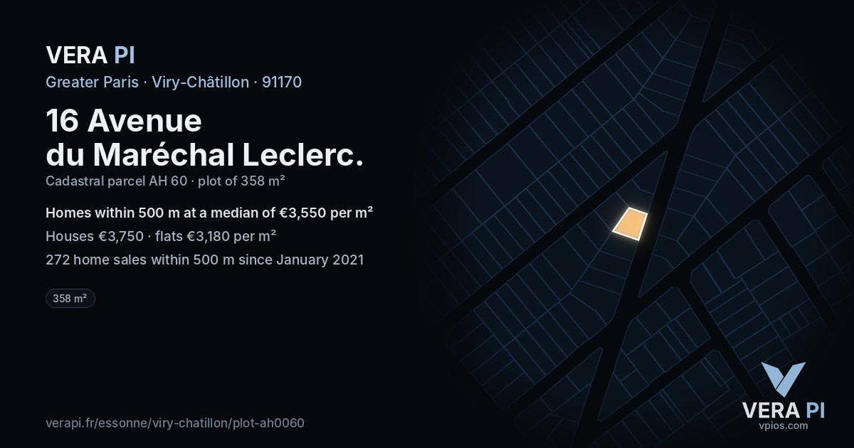 16 Avenue du Maréchal Leclerc, Viry-Châtillon at night – the plot lit, the parcels around coloured by the prices near them