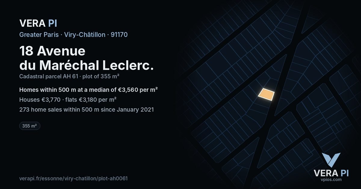 18 Avenue du Maréchal Leclerc, Viry-Châtillon at night – the plot lit, the parcels around coloured by the prices near them