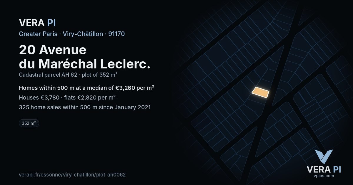 20 Avenue du Maréchal Leclerc, Viry-Châtillon at night – the plot lit, the parcels around coloured by the prices near them