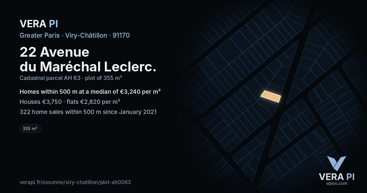 22 Avenue du Maréchal Leclerc, Viry-Châtillon at night – the plot lit, the parcels around coloured by the prices near them
