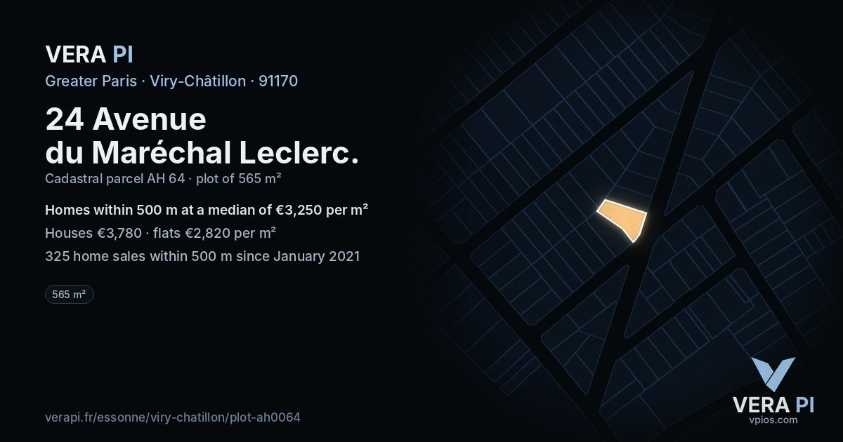24 Avenue du Maréchal Leclerc, Viry-Châtillon at night – the plot lit, the parcels around coloured by the prices near them
