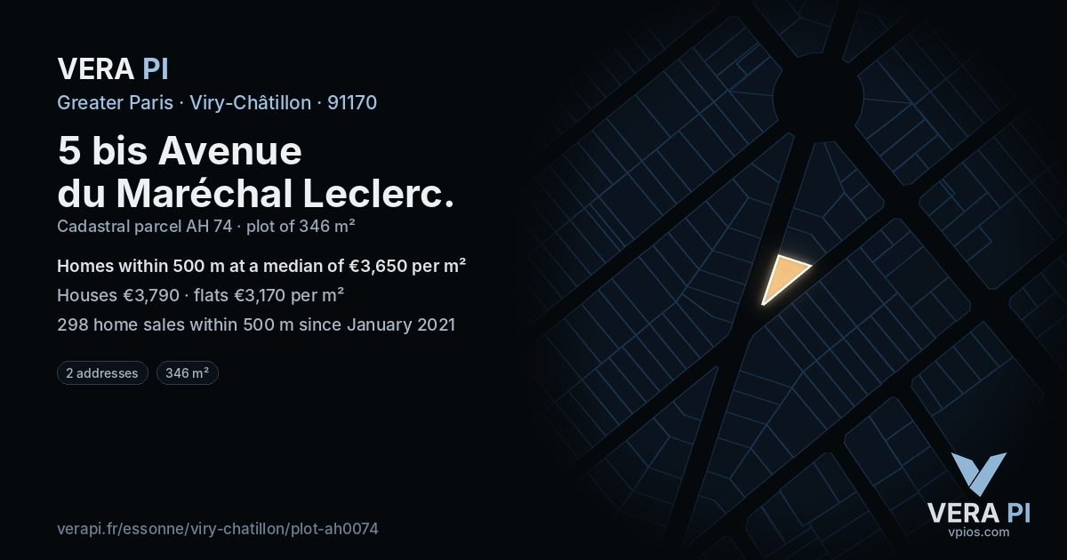 5 bis Avenue du Maréchal Leclerc, Viry-Châtillon at night – the plot lit, the parcels around coloured by the prices near them