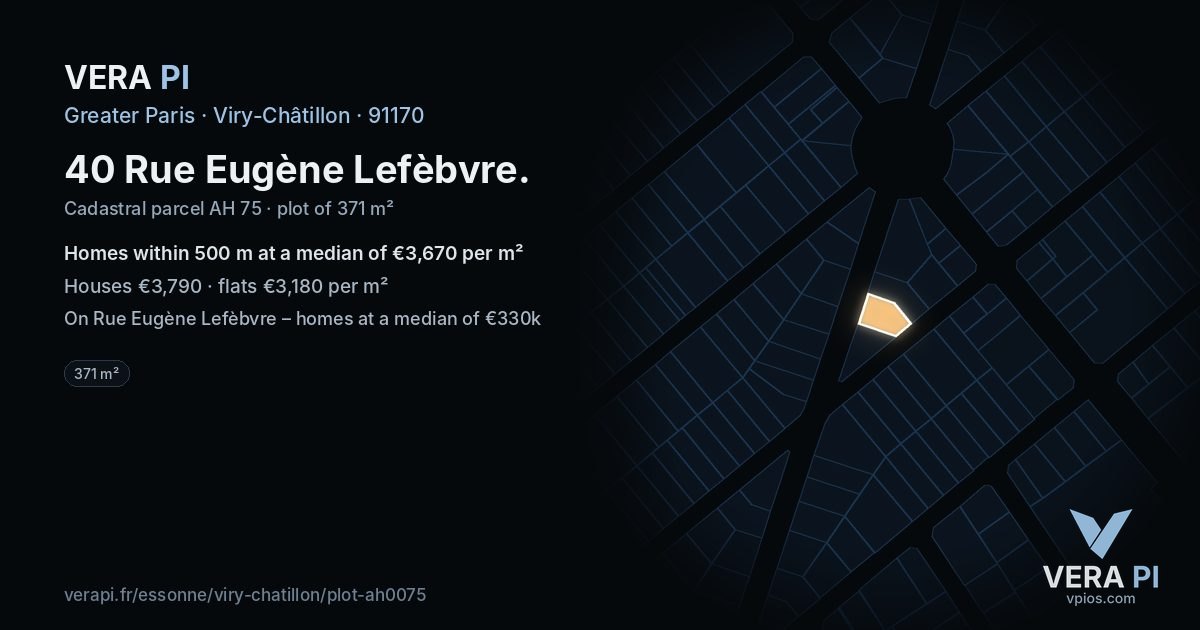 40 Rue Eugène Lefèbvre, Viry-Châtillon at night – the plot lit, the parcels around coloured by the prices near them