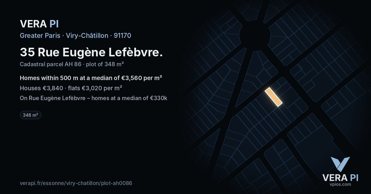 35 Rue Eugène Lefèbvre, Viry-Châtillon at night – the plot lit, the parcels around coloured by the prices near them