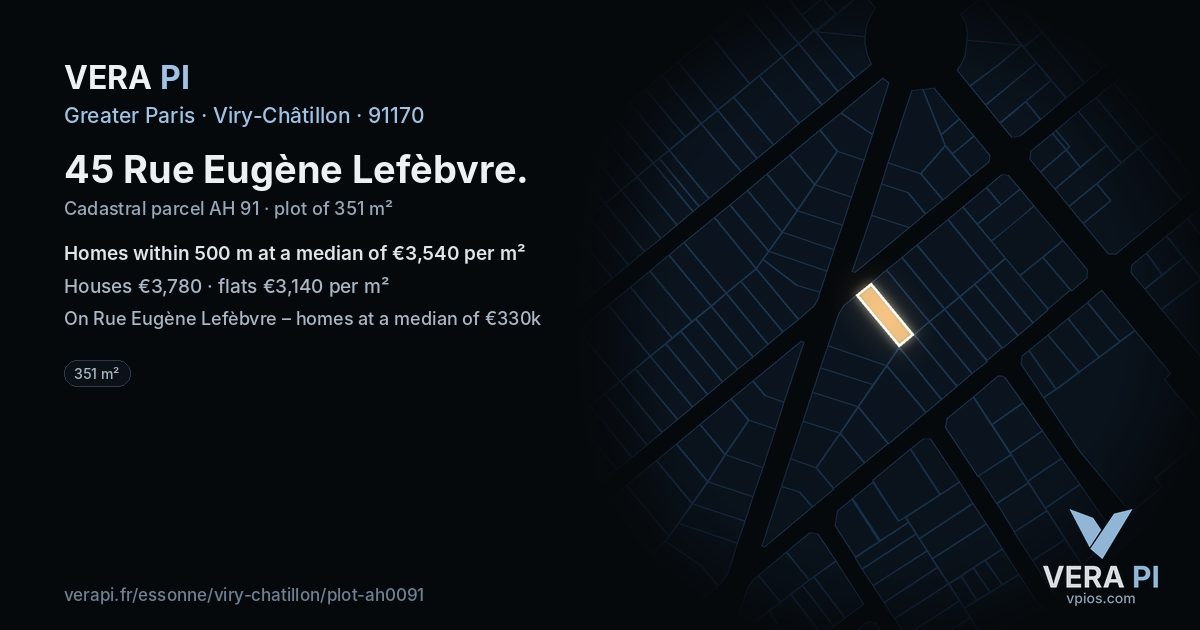 45 Rue Eugène Lefèbvre, Viry-Châtillon at night – the plot lit, the parcels around coloured by the prices near them