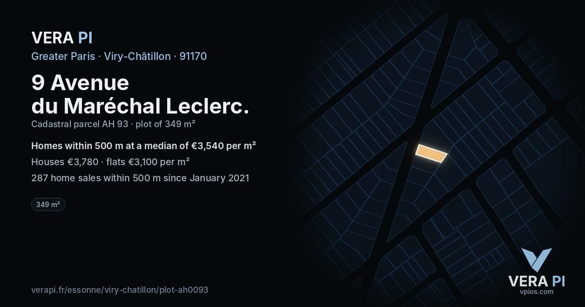 9 Avenue du Maréchal Leclerc, Viry-Châtillon at night – the plot lit, the parcels around coloured by the prices near them