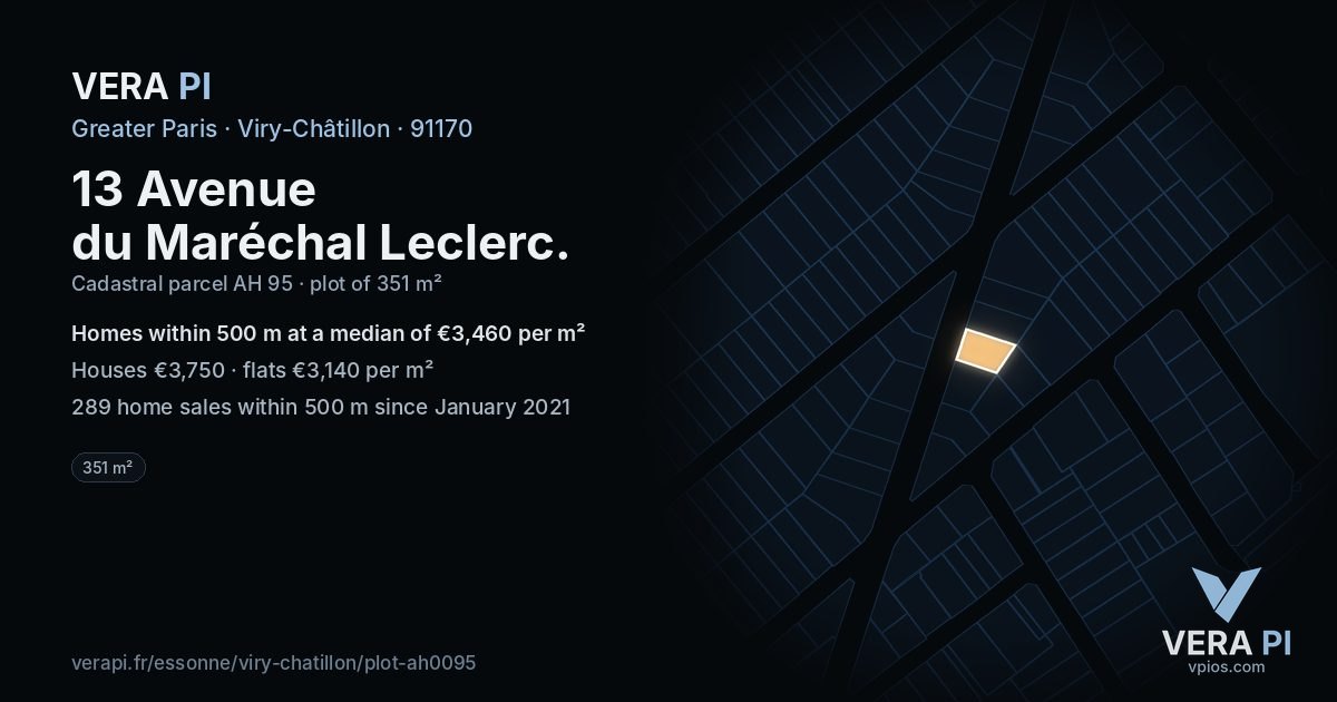 13 Avenue du Maréchal Leclerc, Viry-Châtillon at night – the plot lit, the parcels around coloured by the prices near them