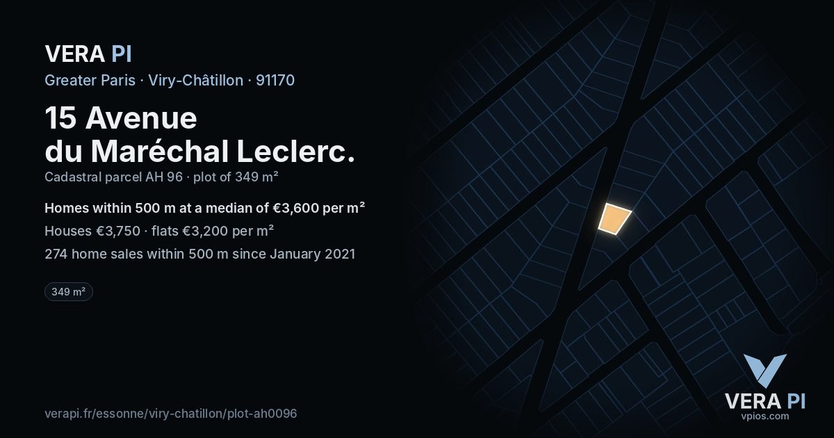 15 Avenue du Maréchal Leclerc, Viry-Châtillon at night – the plot lit, the parcels around coloured by the prices near them