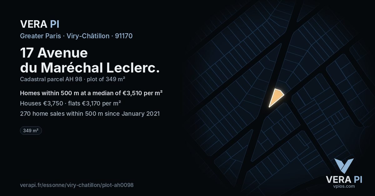 17 Avenue du Maréchal Leclerc, Viry-Châtillon at night – the plot lit, the parcels around coloured by the prices near them