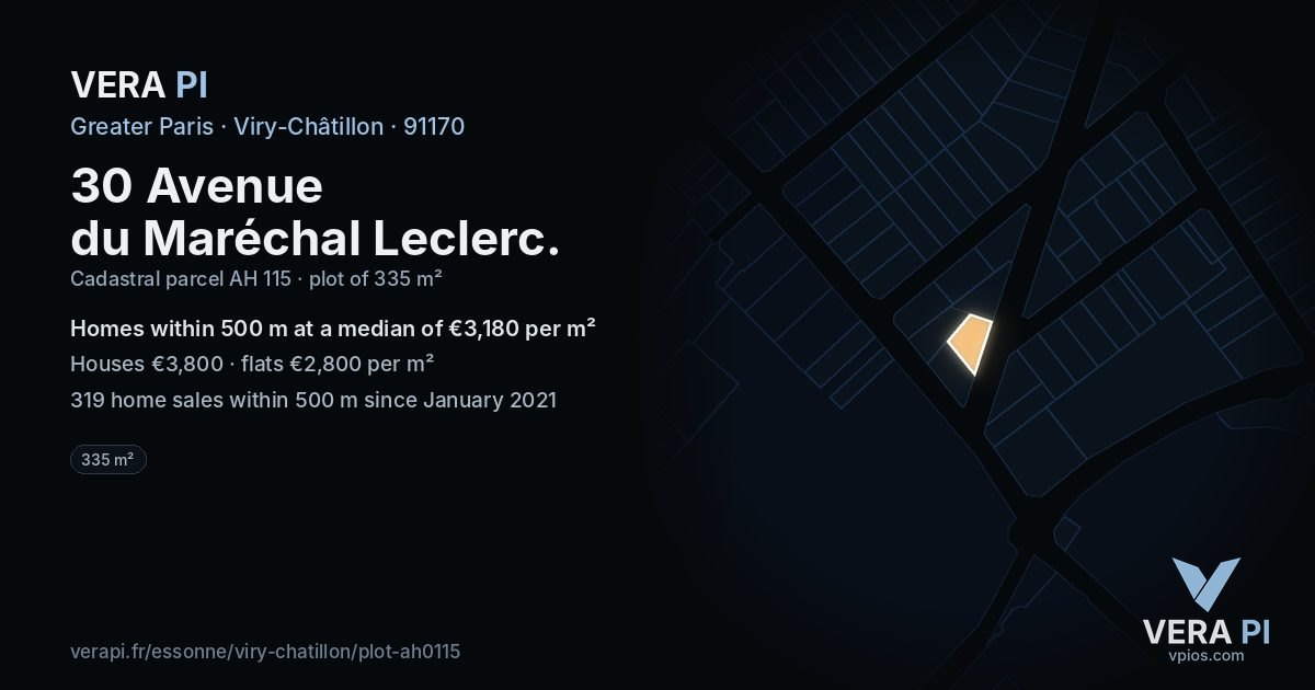 30 Avenue du Maréchal Leclerc, Viry-Châtillon at night – the plot lit, the parcels around coloured by the prices near them