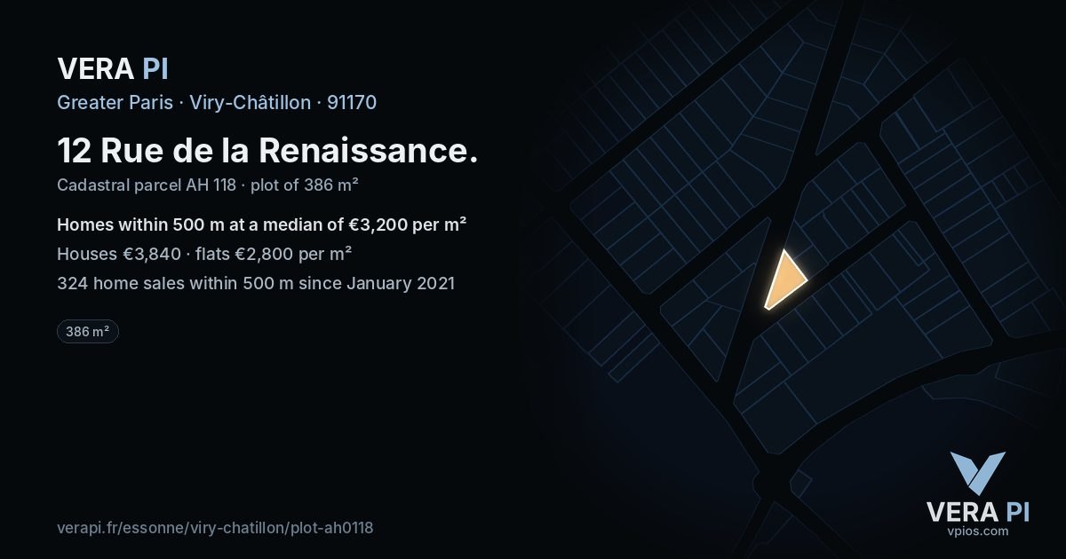 12 Rue de la Renaissance, Viry-Châtillon at night – the plot lit, the parcels around coloured by the prices near them