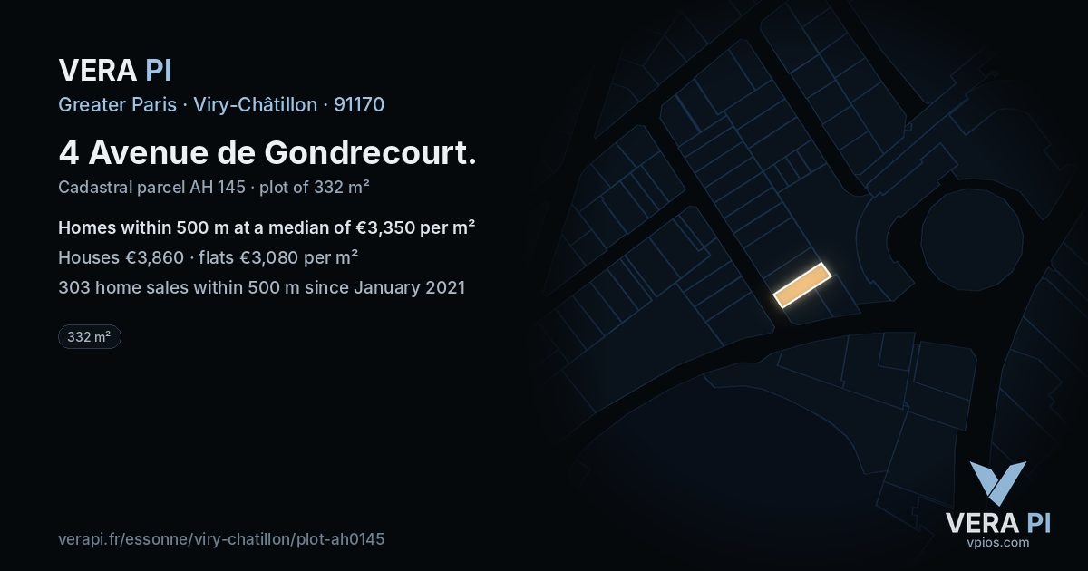 4 Avenue de Gondrecourt, Viry-Châtillon at night – the plot lit, the parcels around coloured by the prices near them