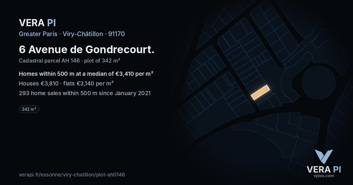 6 Avenue de Gondrecourt, Viry-Châtillon at night – the plot lit, the parcels around coloured by the prices near them