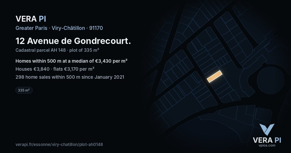 12 Avenue de Gondrecourt, Viry-Châtillon at night – the plot lit, the parcels around coloured by the prices near them