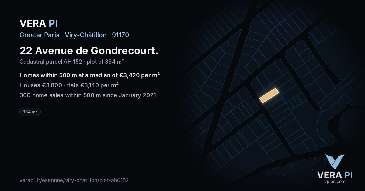 22 Avenue de Gondrecourt, Viry-Châtillon at night – the plot lit, the parcels around coloured by the prices near them
