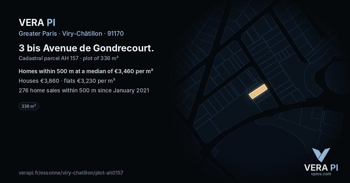 3 bis Avenue de Gondrecourt, Viry-Châtillon at night – the plot lit, the parcels around coloured by the prices near them