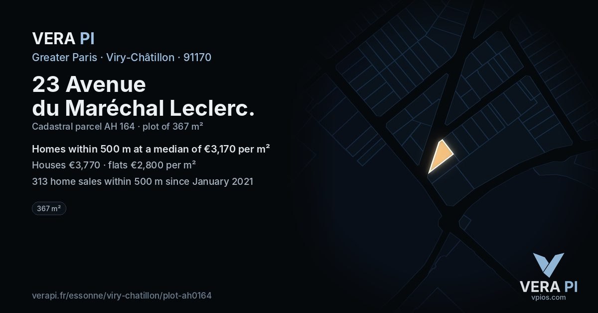 23 Avenue du Maréchal Leclerc, Viry-Châtillon at night – the plot lit, the parcels around coloured by the prices near them