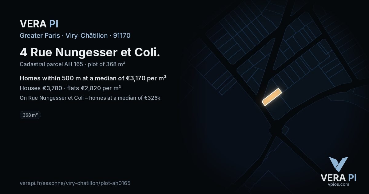 4 Rue Nungesser et Coli, Viry-Châtillon at night – the plot lit, the parcels around coloured by the prices near them