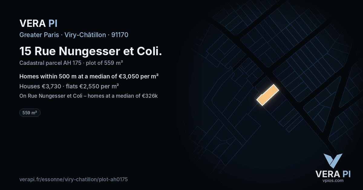 15 Rue Nungesser et Coli, Viry-Châtillon at night – the plot lit, the parcels around coloured by the prices near them