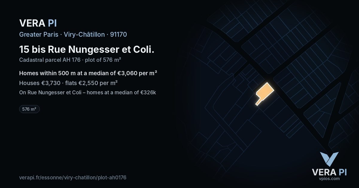 15 bis Rue Nungesser et Coli, Viry-Châtillon at night – the plot lit, the parcels around coloured by the prices near them