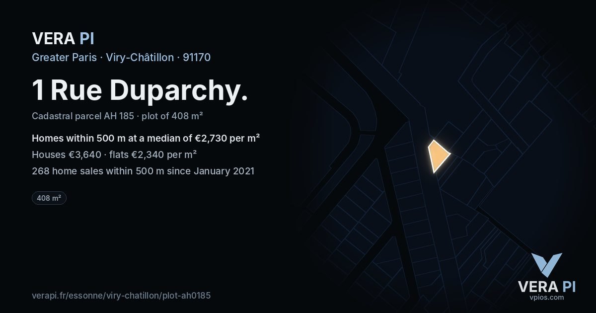 1 Rue Duparchy, Viry-Châtillon at night – the plot lit, the parcels around coloured by the prices near them