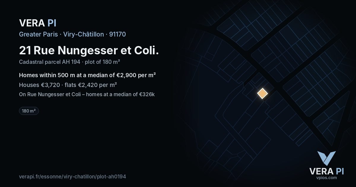 21 Rue Nungesser et Coli, Viry-Châtillon at night – the plot lit, the parcels around coloured by the prices near them