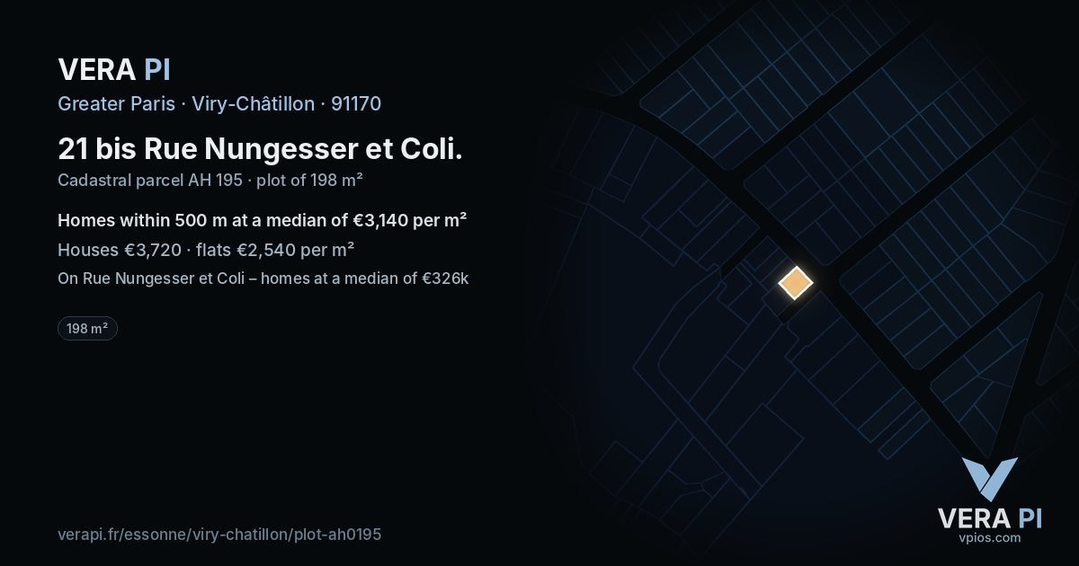 21 bis Rue Nungesser et Coli, Viry-Châtillon at night – the plot lit, the parcels around coloured by the prices near them