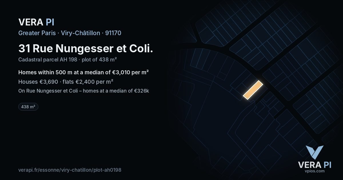 31 Rue Nungesser et Coli, Viry-Châtillon at night – the plot lit, the parcels around coloured by the prices near them