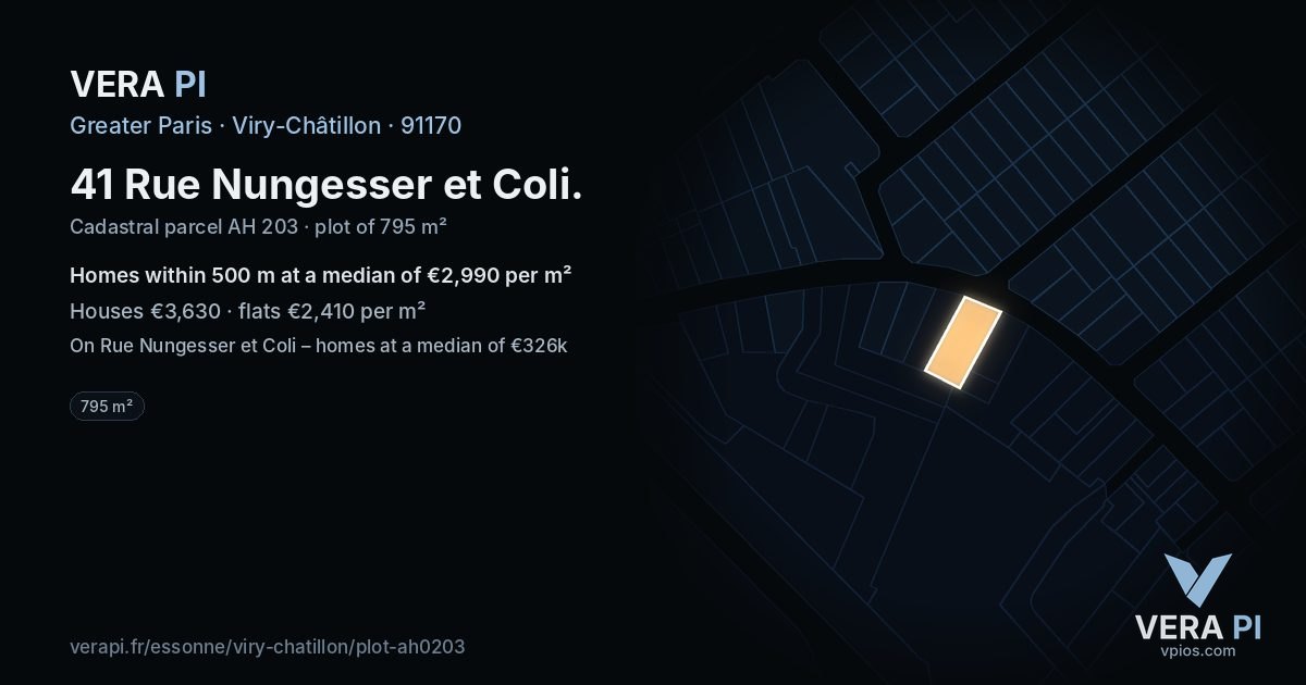 41 Rue Nungesser et Coli, Viry-Châtillon at night – the plot lit, the parcels around coloured by the prices near them