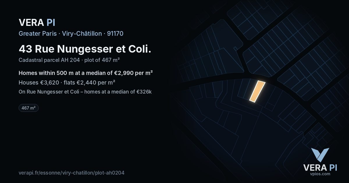 43 Rue Nungesser et Coli, Viry-Châtillon at night – the plot lit, the parcels around coloured by the prices near them