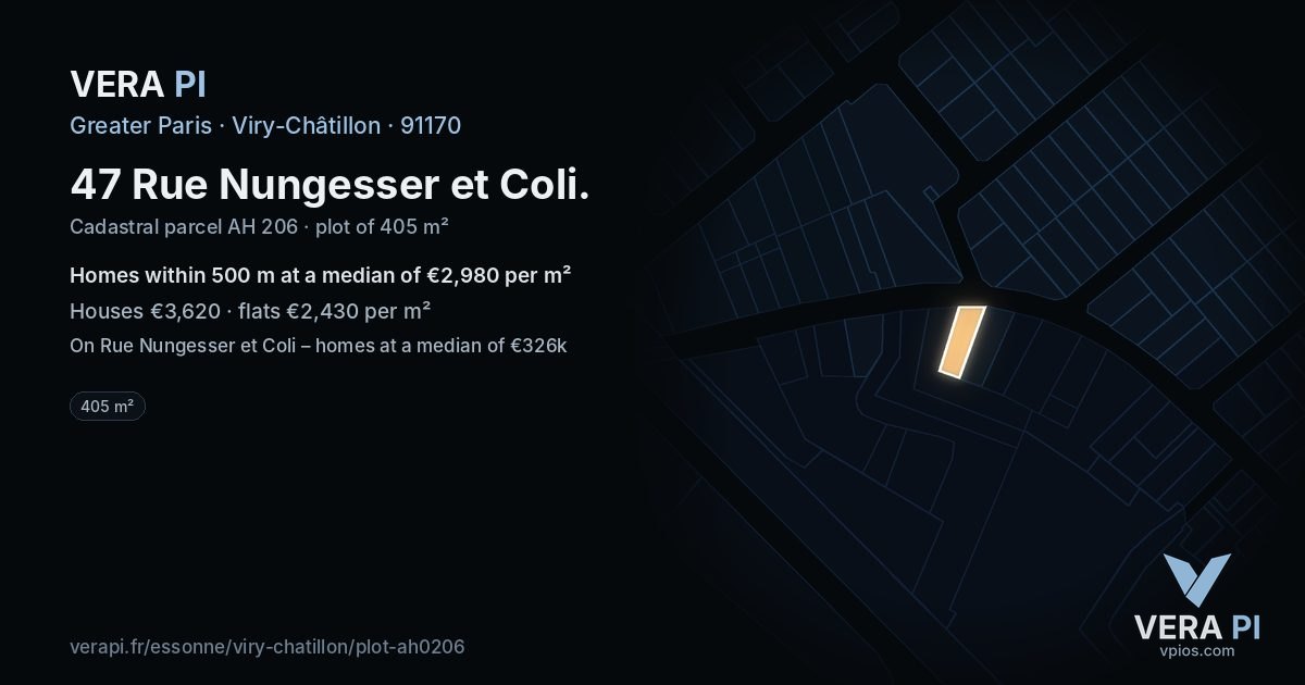 47 Rue Nungesser et Coli, Viry-Châtillon at night – the plot lit, the parcels around coloured by the prices near them