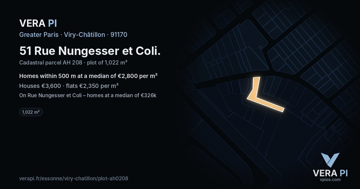51 Rue Nungesser et Coli, Viry-Châtillon at night – the plot lit, the parcels around coloured by the prices near them