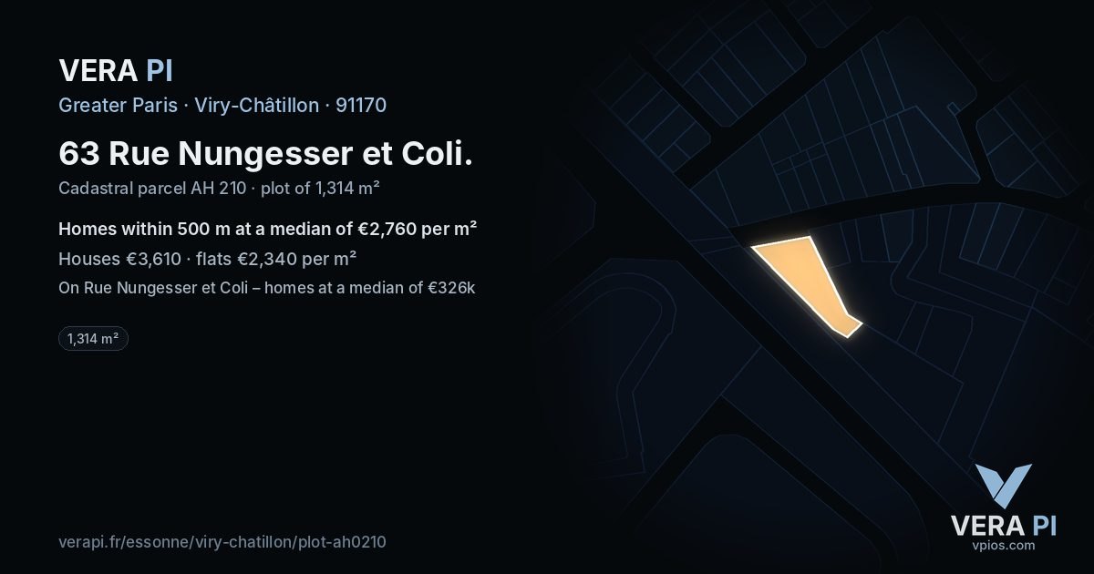 63 Rue Nungesser et Coli, Viry-Châtillon at night – the plot lit, the parcels around coloured by the prices near them