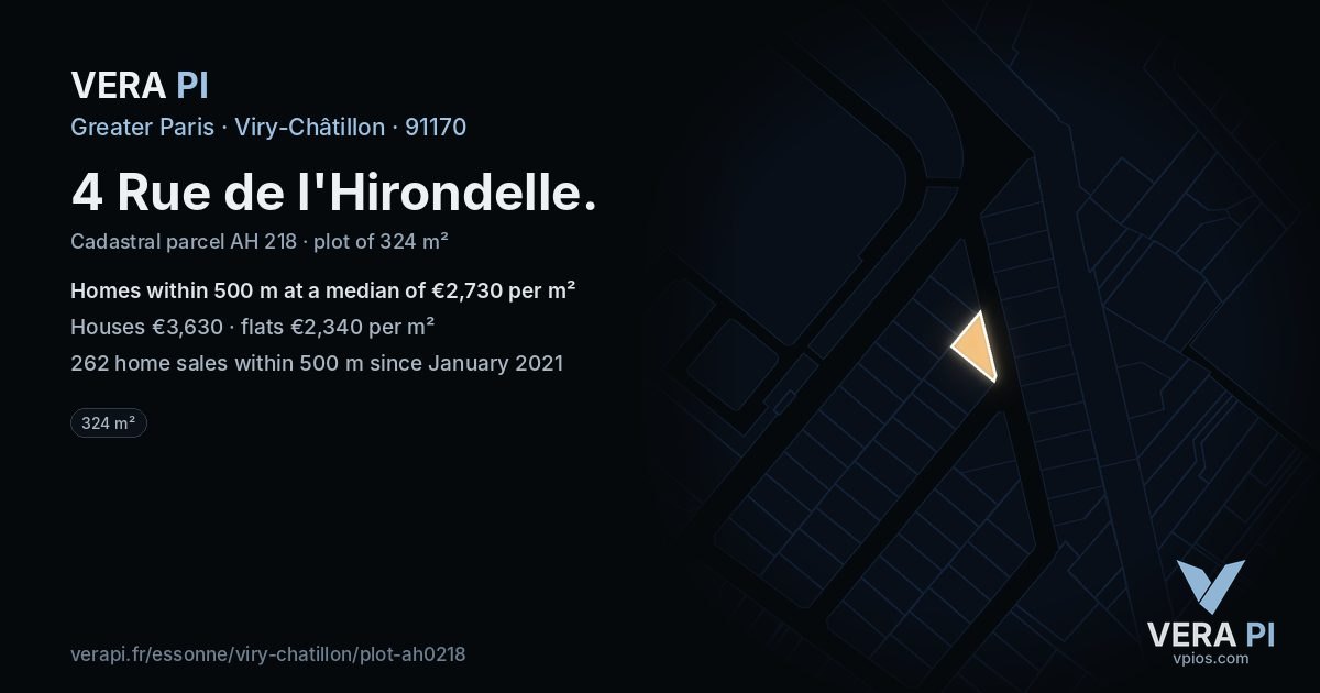 4 Rue de l'Hirondelle, Viry-Châtillon at night – the plot lit, the parcels around coloured by the prices near them