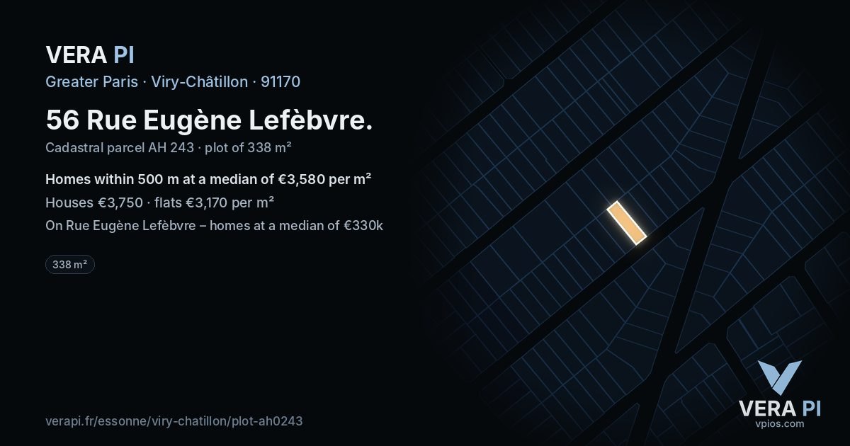 56 Rue Eugène Lefèbvre, Viry-Châtillon at night – the plot lit, the parcels around coloured by the prices near them