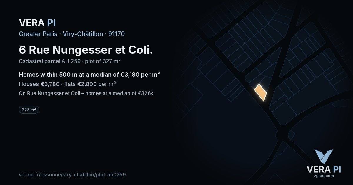 6 Rue Nungesser et Coli, Viry-Châtillon at night – the plot lit, the parcels around coloured by the prices near them