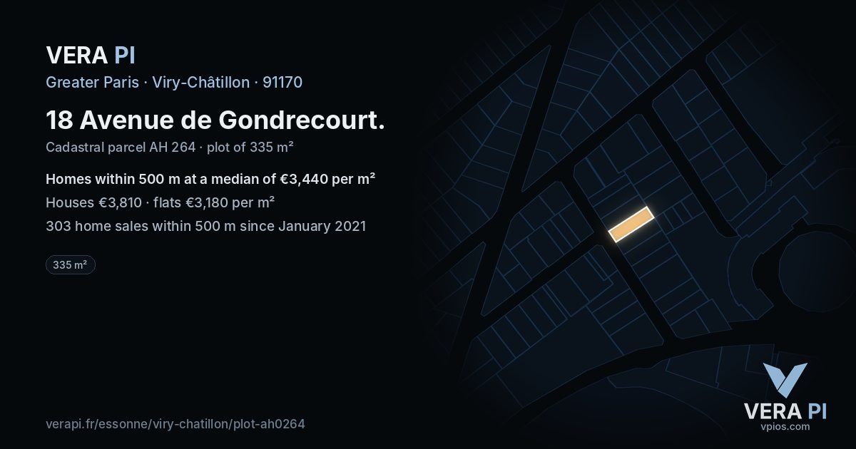 18 Avenue de Gondrecourt, Viry-Châtillon at night – the plot lit, the parcels around coloured by the prices near them