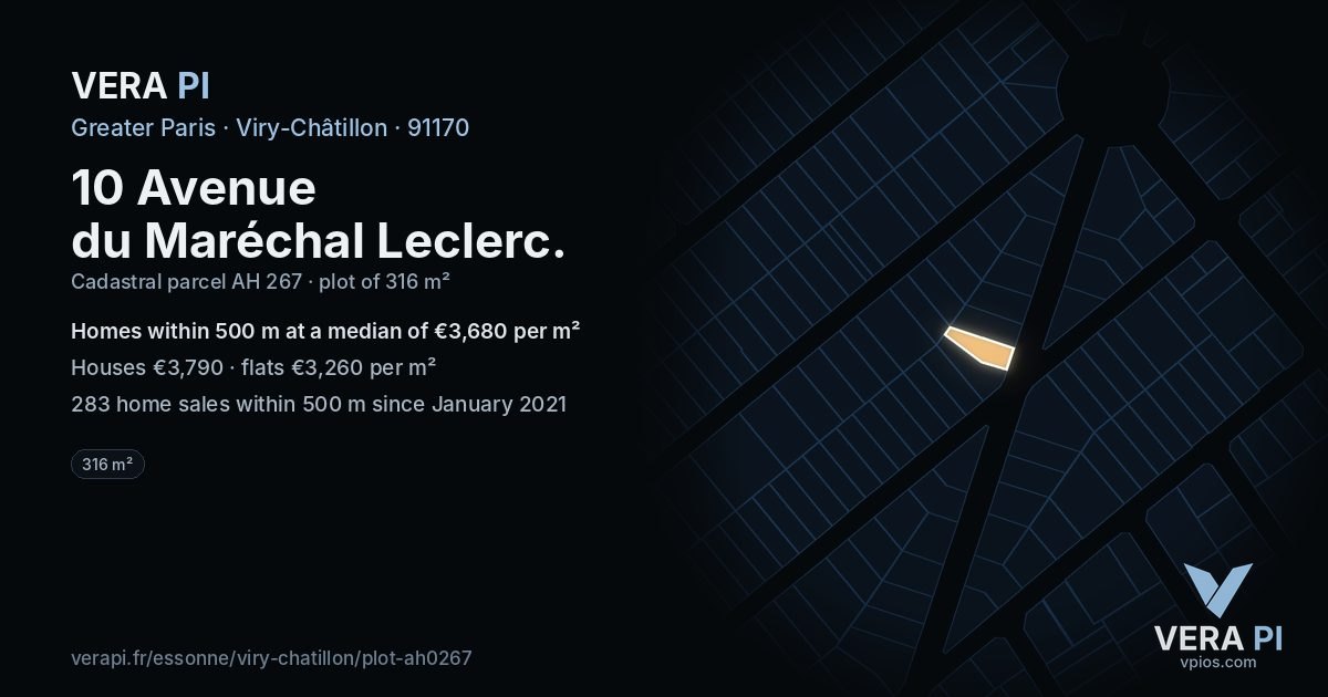 10 Avenue du Maréchal Leclerc, Viry-Châtillon at night – the plot lit, the parcels around coloured by the prices near them