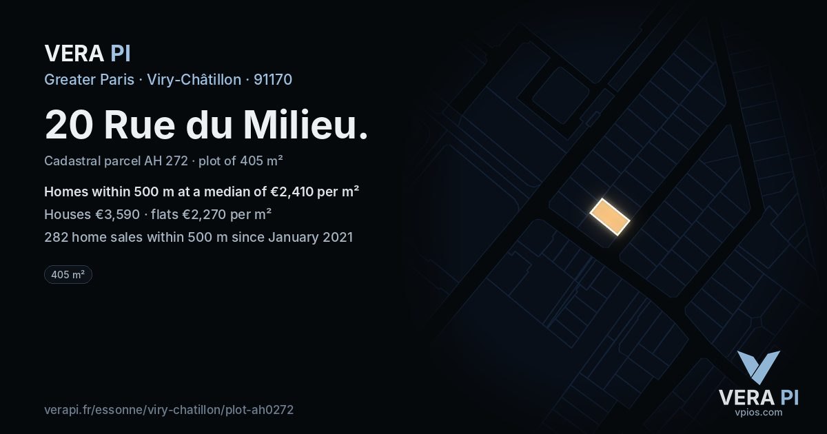 20 Rue du Milieu, Viry-Châtillon at night – the plot lit, the parcels around coloured by the prices near them