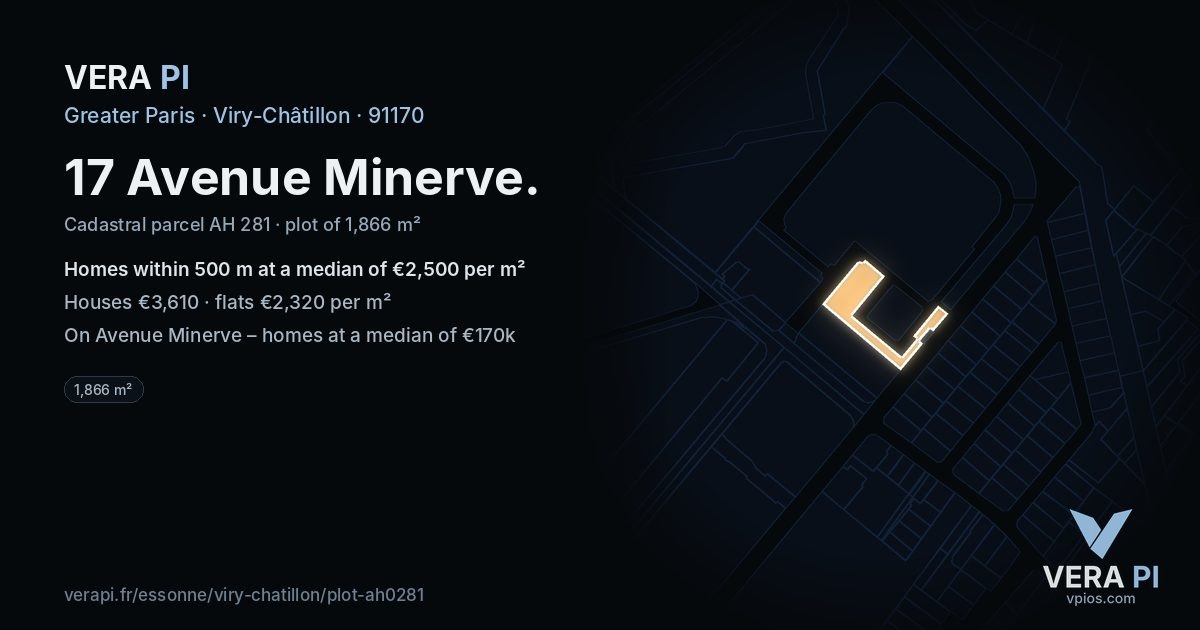 17 Avenue Minerve, Viry-Châtillon at night – the plot lit, the parcels around coloured by the prices near them